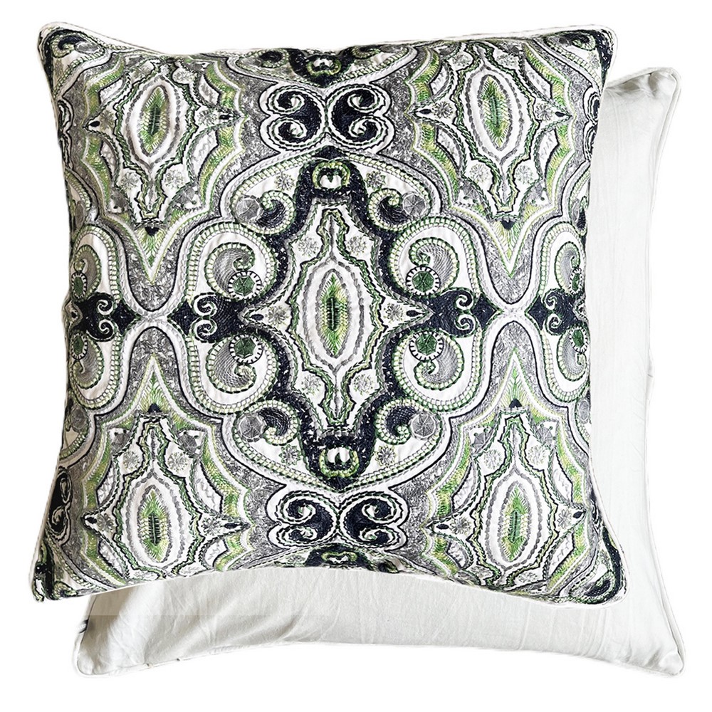 Kalan Embroidered Cushion by William Yeoward in Sage Green